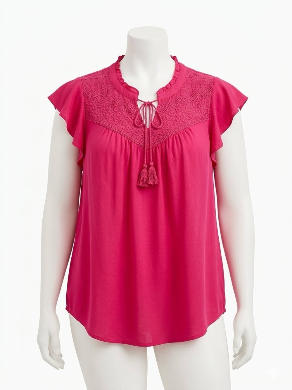 torrid Fuchsia Tassel Tie Flutter‎ Sleeve Blouse, Size 2